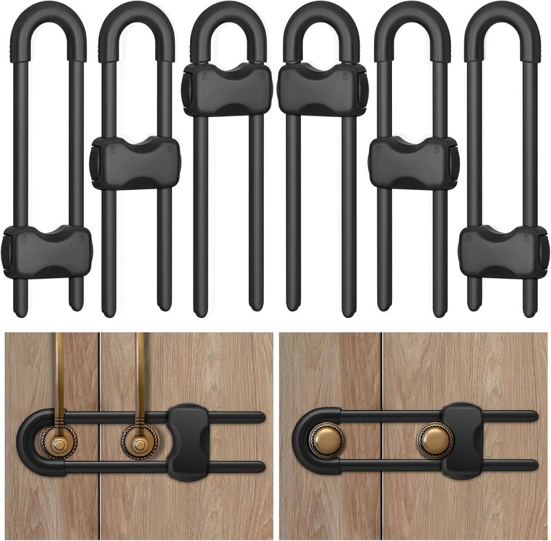 kickic Cabinet Locks Baby Proofing,Child Proof Cabinet Locks,6 Pack Adjustable U Shaped Baby Proofing Cabinets,Child Locks for Cabinets and Drawers (Black) - Image 1